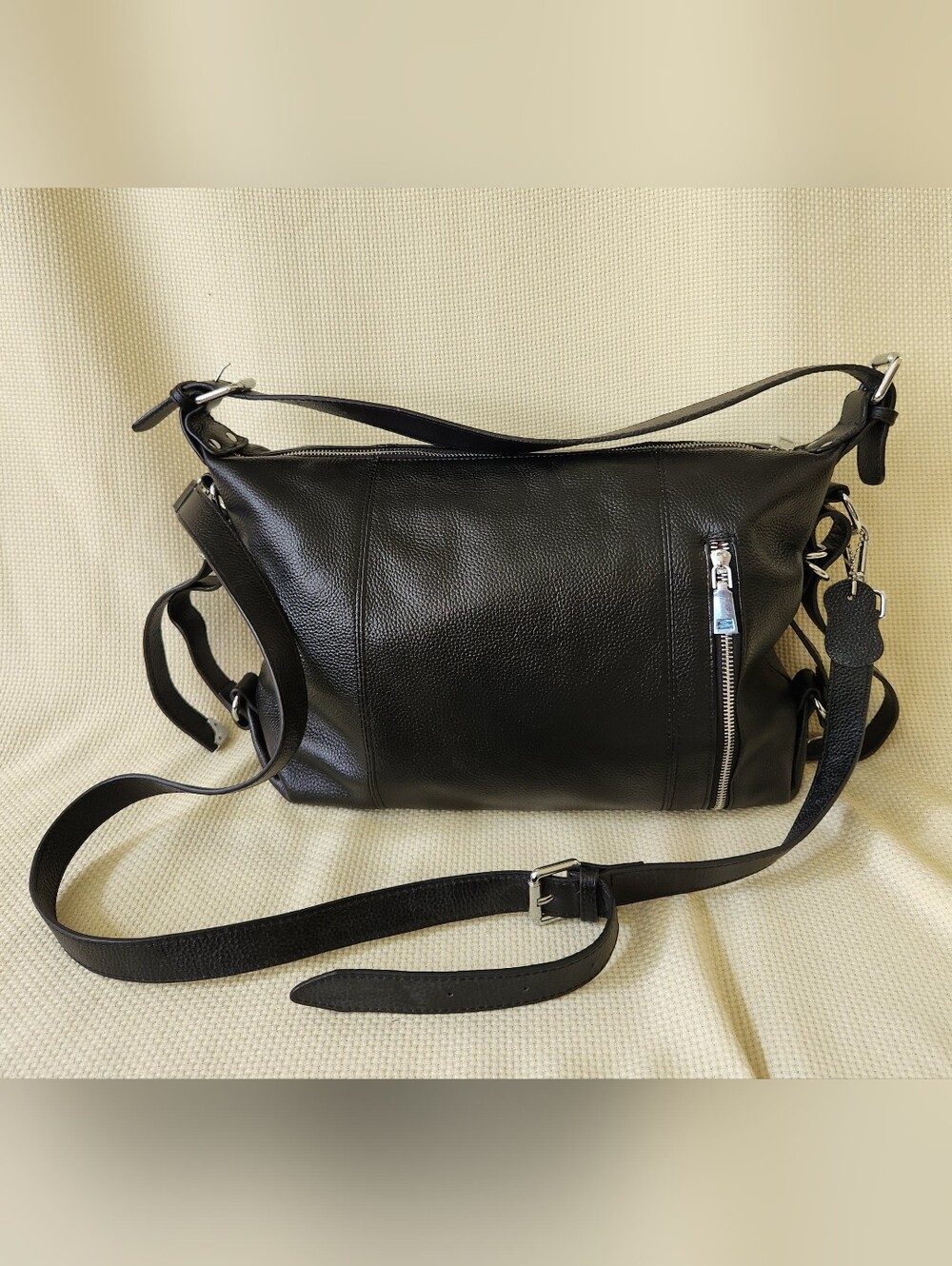 Share HESHE Black Pebbled Genuine Leather Convertible Crossbody Shoulder Hobo Ba